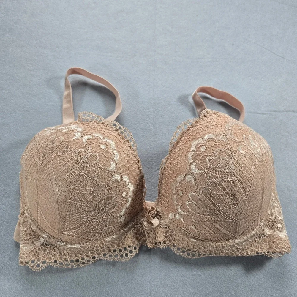 Rene Rofé Floral Lace Push Up Bra Set • 2pk Black & Tan 38C • Romantic Feminine